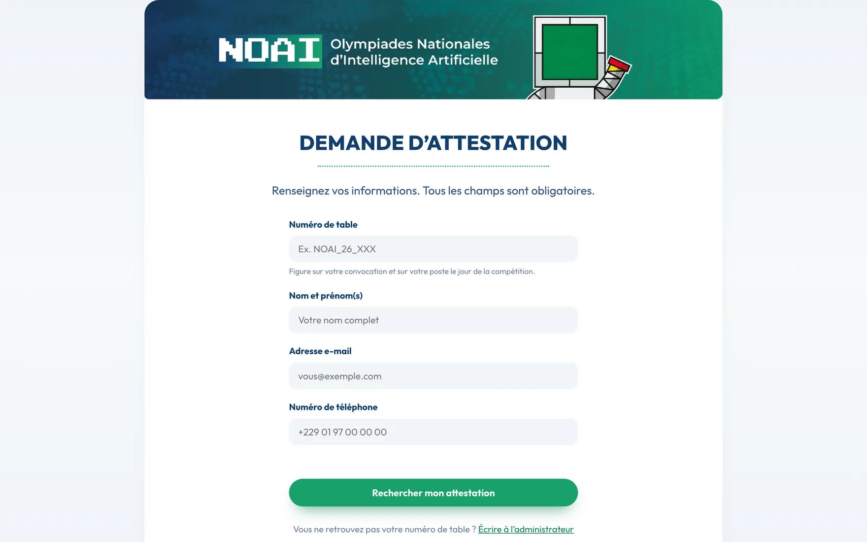 L'identification par numéro de table — la clé figurant sur la convocation et sur le poste du jour de la compétition.