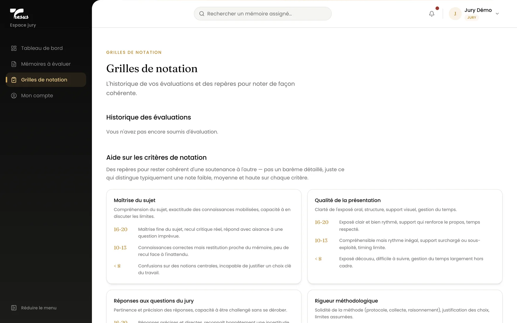 Les grilles de notation, où le jury enregistre son évaluation.
