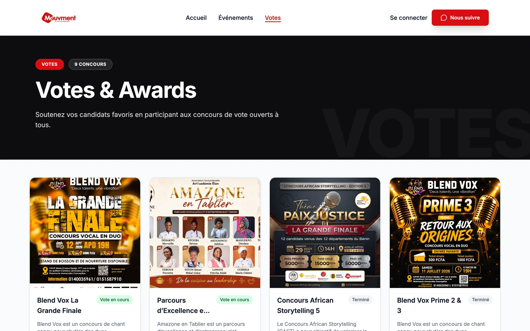 Les concours de vote, avec classement en temps réel.