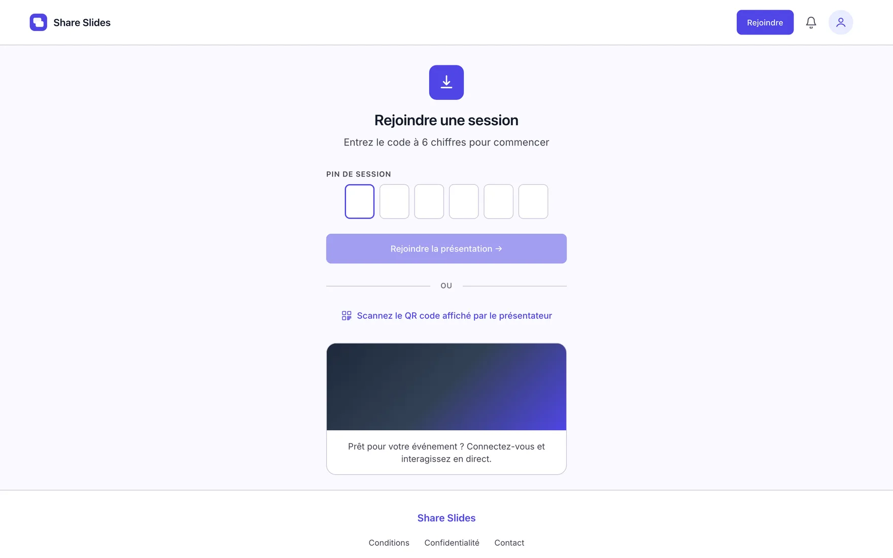 Rejoindre une session : un code, rien à installer.